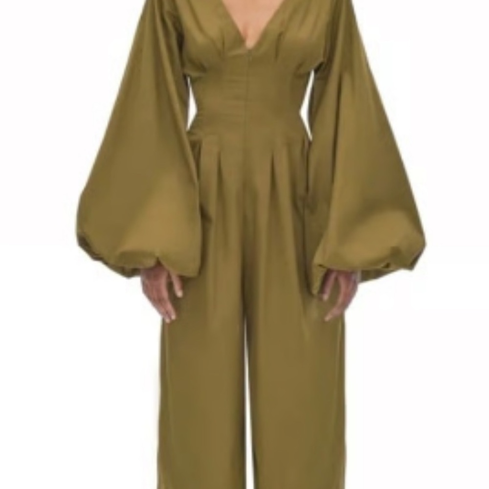 Andrea Iyamah Green Balloon Sleeve Jumpsuit - Picture 2 of 4